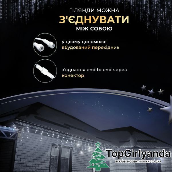 Бахрома вулична 750 LED 25 метрів від мережі, Холодний білий 25MWW фото