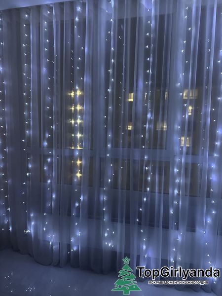 Штора роса USB, 3х2 метри, 200 LED, Холодний білий 0015 фото