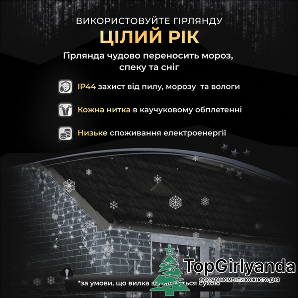 Бахрома уличная 100 LED 3 метра от сети, Холодный белый 3MWW фото