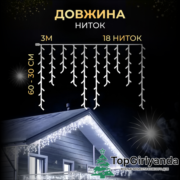Бахрома уличная 100 LED 3 метра от сети, Холодный белый 3MWW фото