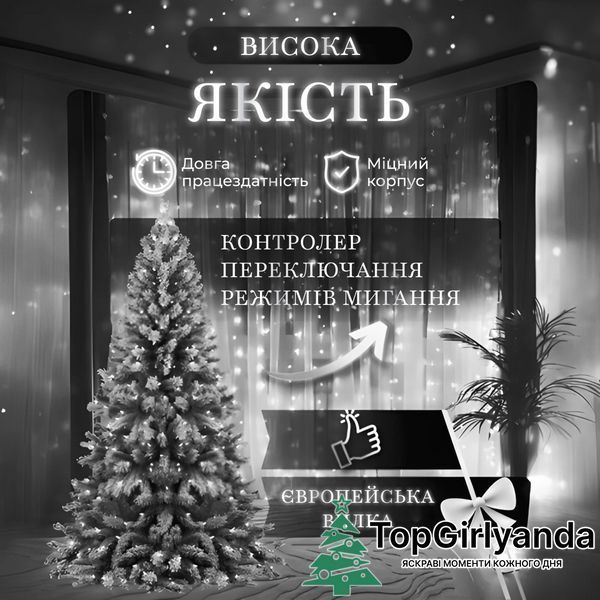 Штора-LED, от сети, 3х2 метра, 200 LED, Холодый белый 0009 фото