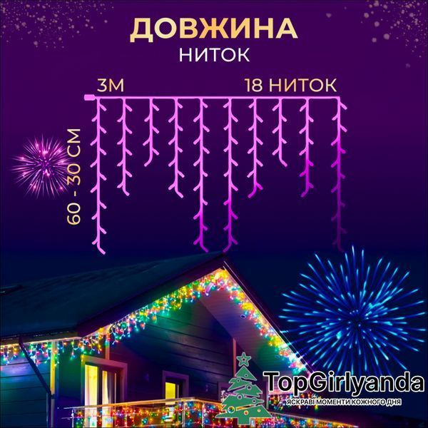 Бахрома уличная 100 LED 3 метра от сети, Разноцветный 3MWML фото
