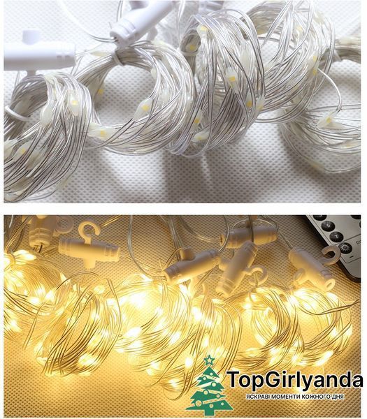 Штора Роса Люкс (силиконовая оболочка) с крючками, 3х3 метра, 300 LED, Теплый белый 0091 фото