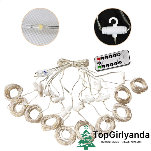 Штора Роса Люкс (силиконовая оболочка) с крючками, 3х3 метра, 300 LED, Теплый белый 0091 фото